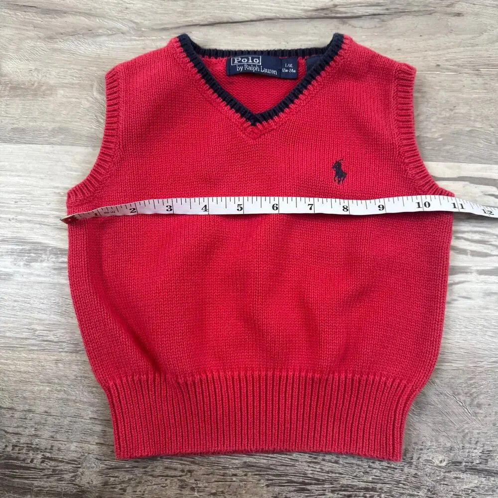 Vintage Polo Ralph Lauren Sweater Vest Red Cotton V Neck Preppy 90s